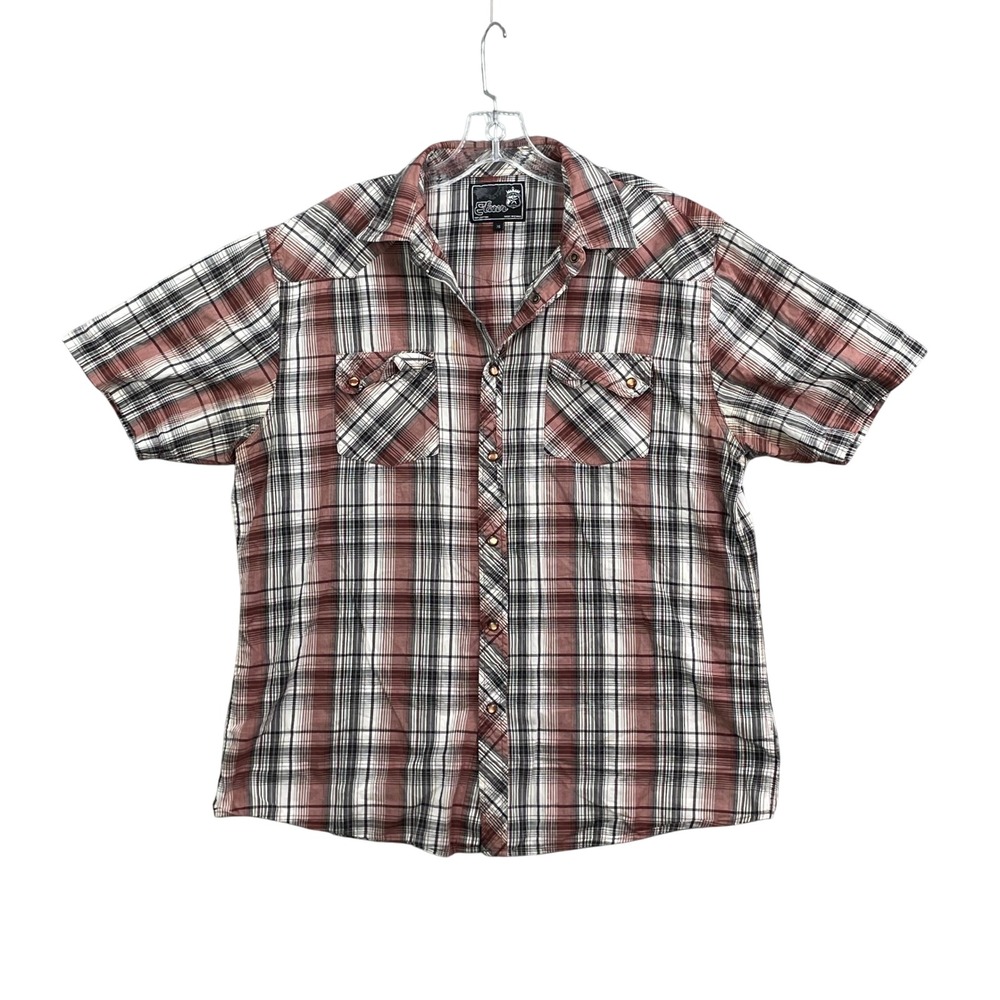 Elixir Western Shirt‎ Mens XL Red Plaid Pearl Snap Casual Cowboy Rodeo Academia